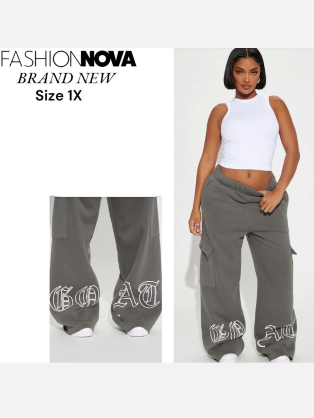 Fashion Nova Gray Goat Cargo Pants BRAND NEW WITHOUT TAGS